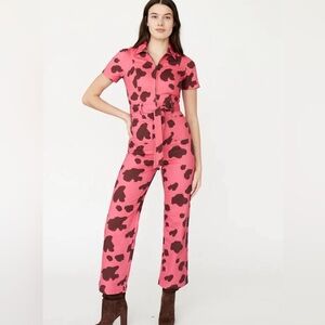 Rachel Antonoff Sal Jumpsuit Pink moo cow print one piece novelty print Sz S/4
